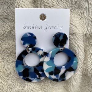 Retro Circle Multi Blue Dangle Earrings